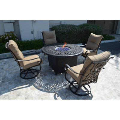 Poulsbo 5 Piece Conversation Set with Cushions by Fleur De Lis Living
