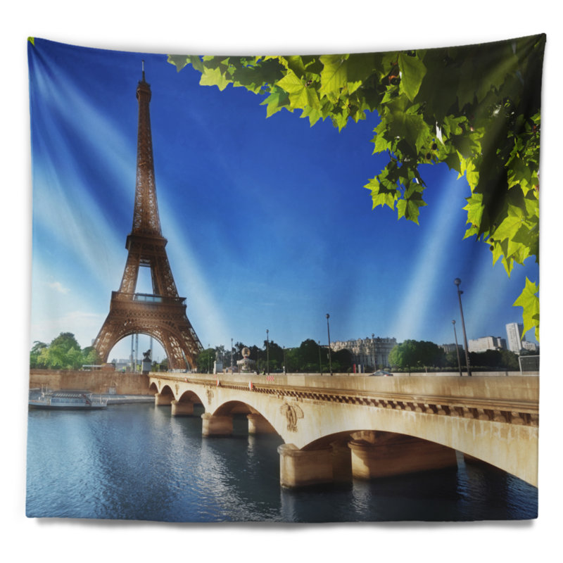 Tapisserie de paris cityscape bridge to eiffel tour, H 50 po x l 60 po