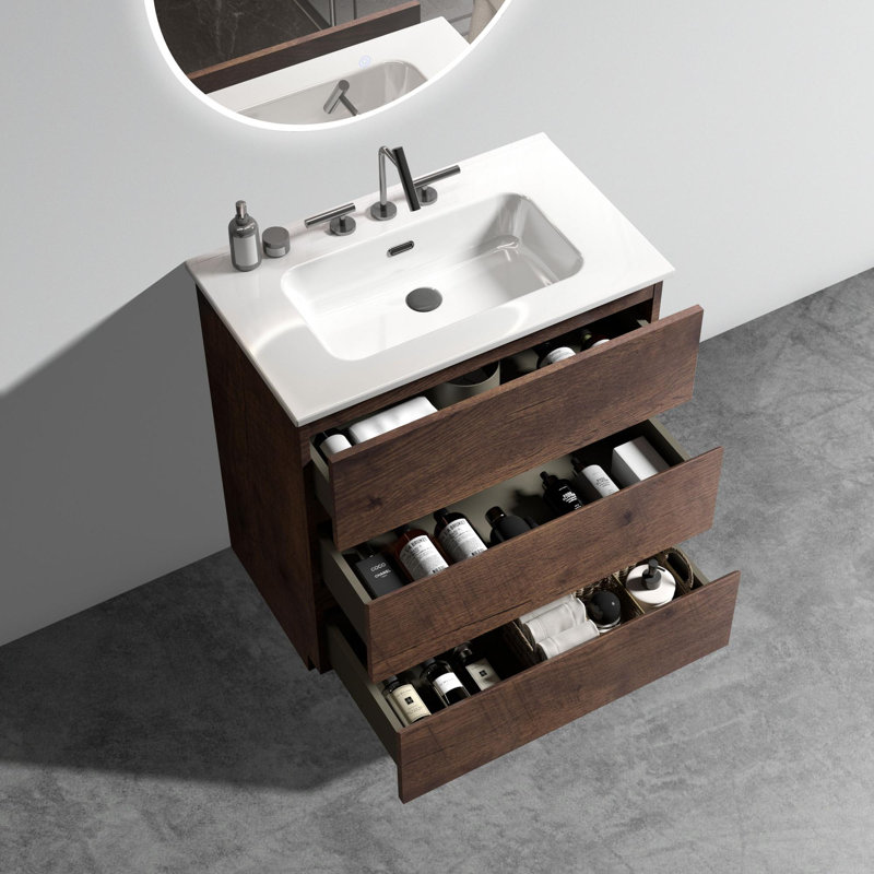 Meuble-lavabo de salle de bain avec lavabo, 30", Noyer