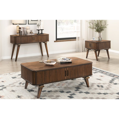 Table rectangulaire en placage de noyer avec 2 tablettes et portes en tambour pour la vie de style Mid-Century