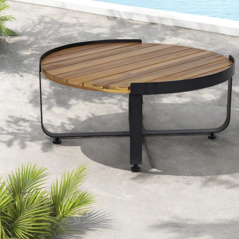 Tables de patio modernes, table basse d'extérieur industrielle en bois d'acacia et en métal