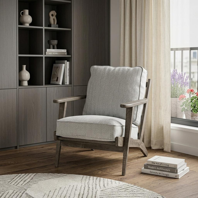  Méridienne en tissu gris clair et brun, Gris clair