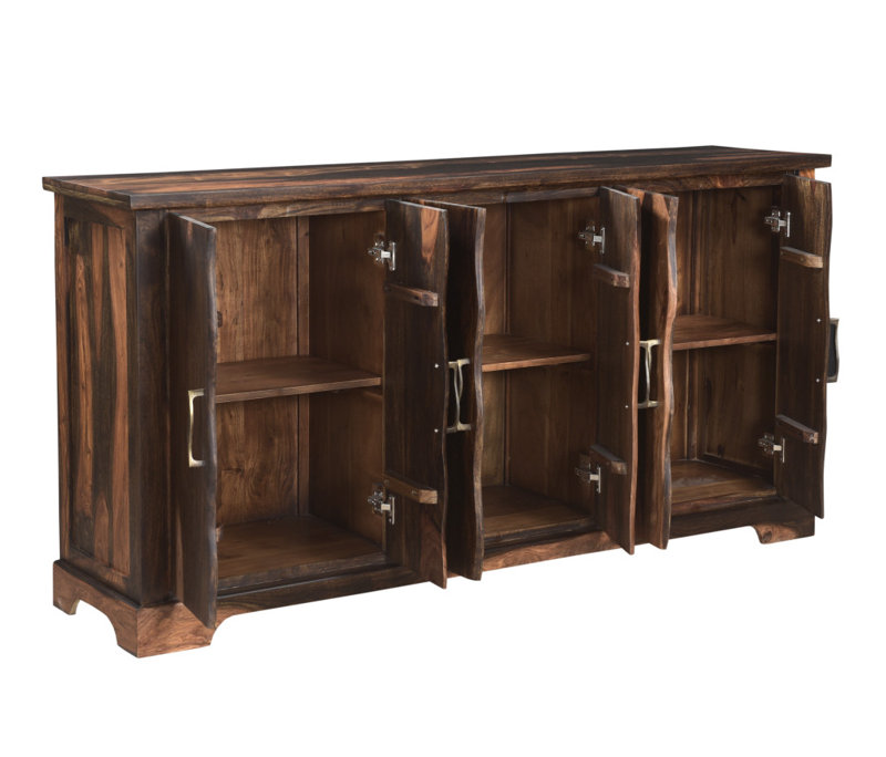 72" Dark Brown Solid Wood Live Edge Sideboard with Six Doors