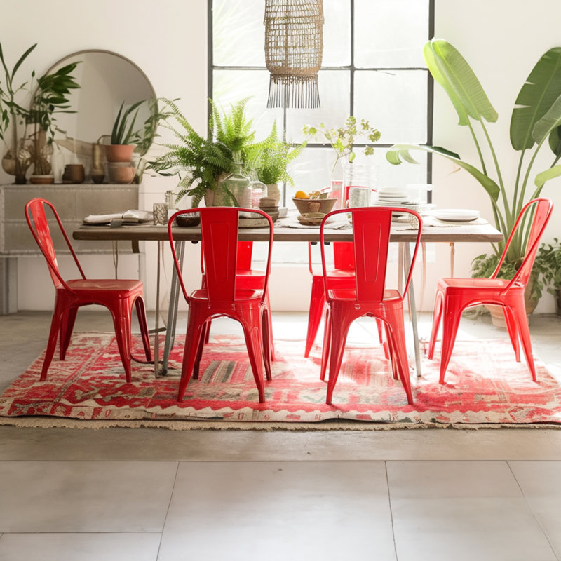 Lot de 2 chaises de salle à manger empilables en métal rouge brillant de style industriel, hauteur du siège de 45,7 cm (18 pouces), pour intérieur et extérieur, légères, surface facile à nettoyer, design moderne, assemblage inclus.