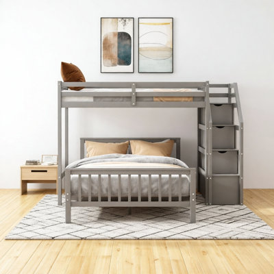 Twin Over Full Loft Bed With Staircase,Gray(OLD SKU:SM000107AAE)