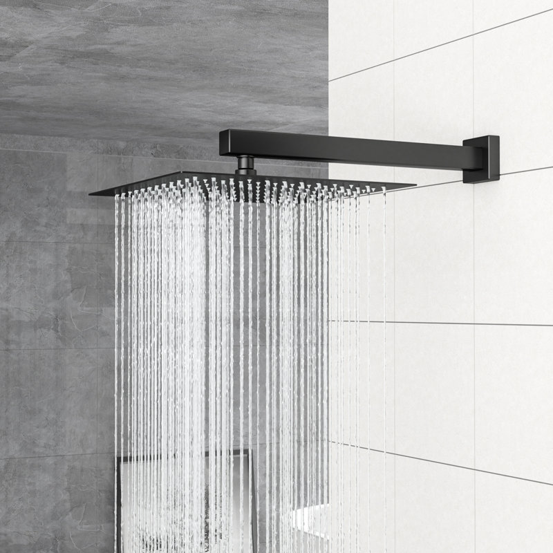 Matte Black 12 Inch Wall Mounted Square Dual Shower Head With - Balanced Valve Thin Rainfall Head, 360 Rotation, And User Features System, Scald, Adjustability, Easy Installation Maintenance
