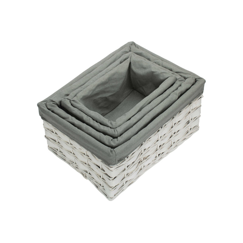 Fleur De Lis Living Wicker Decorative Basket, White/Grey