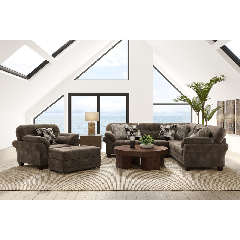 Stutman Upholstered Ottoman, Brown Polyester Blend