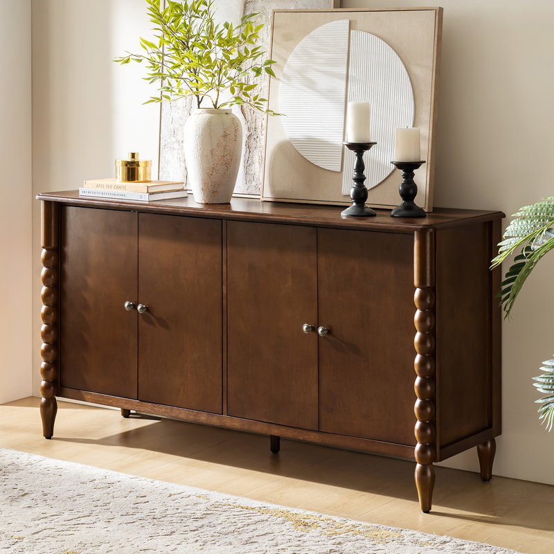 ALEX Transitional 4-Door Sideboard with Adjustable Shelves and Solid Wood Legs, Walnut