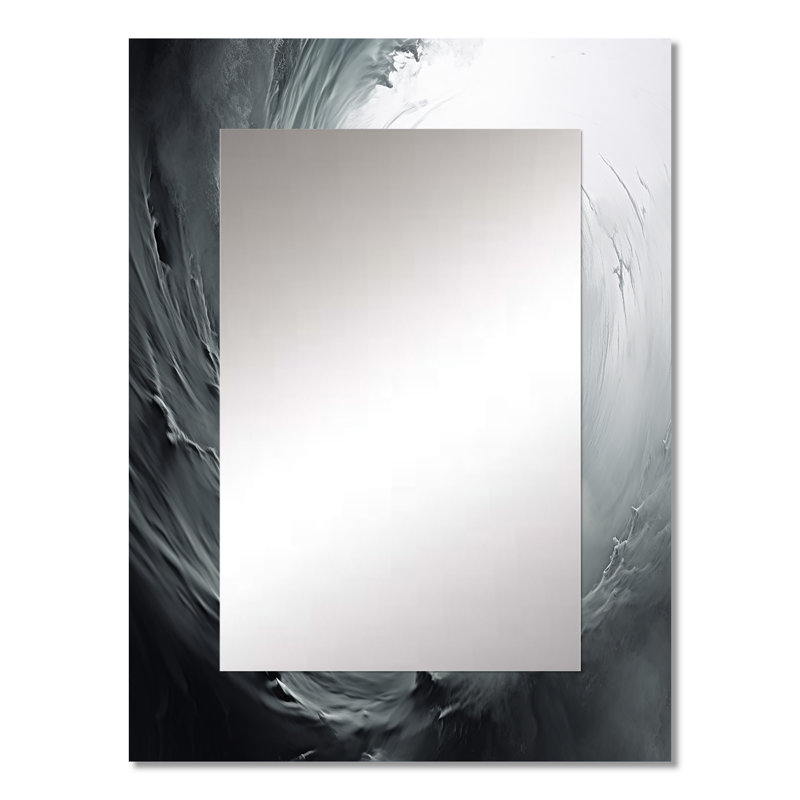 Grey Turbulent Turn Spiral - Abstract Spirals Mirror, Gray Unique Wall Mirror, Printed Metal Art, 32" x 24"