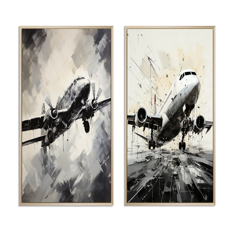«Avion monochromatique en vol» - 2 pièces, Encadrement brun, H 32 po x l 32 po