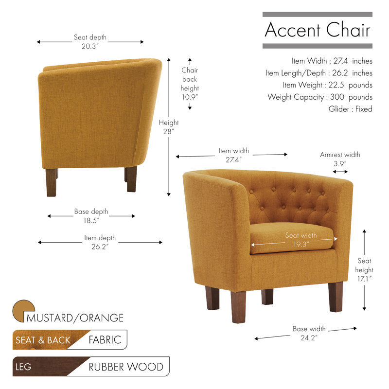 Cecille Barrel Accent Chair with Rubberwood Legs, Orange