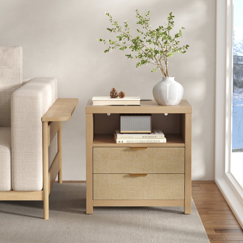 19.7'' W Nightstand With Built-In Outlets,2-drawer And 2-Tier Open Shelf, Individual