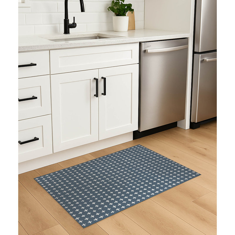 Tapis de cuisine anti-dérapant léger Check, Bleu, Rectangulaire 2 pi x 3 pi