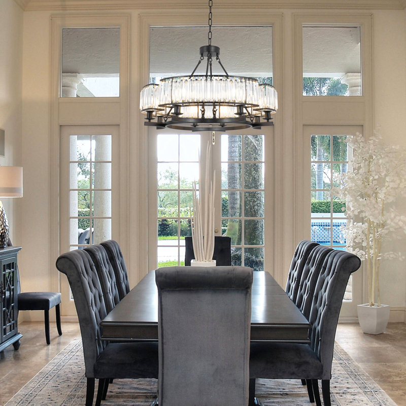 Lustre tambour en cristal luxueux à 8 lumières à intensité variable Mrytle, Noir