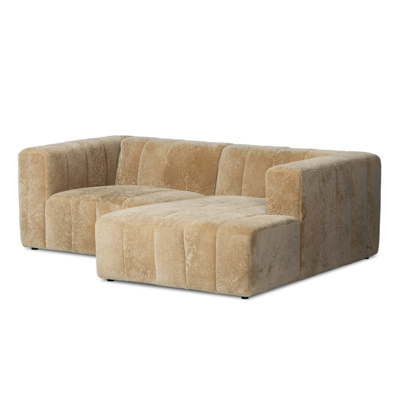 Curteria Upholstered Genuine Fur L-Shaped Sofa & Chaise, 28.5" H x 90" W x 68" D, Right Hand Facing