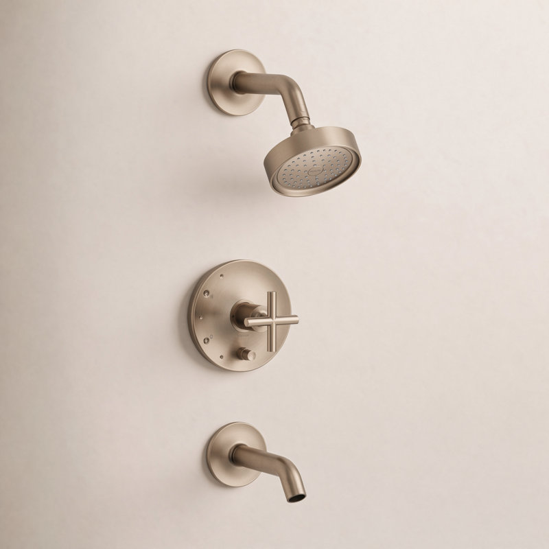 Purist® Pressure-Balancing Thermostatic Tub and Shower Faucet, Vibrant Brushed Bronze, Cross Handle, 2.5 GPM