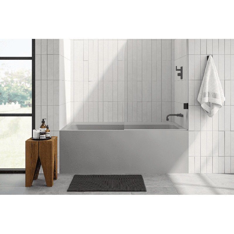Lab 60'' L Freestanding Soaking Bathtub, Matte Gray, Brushed Nickel