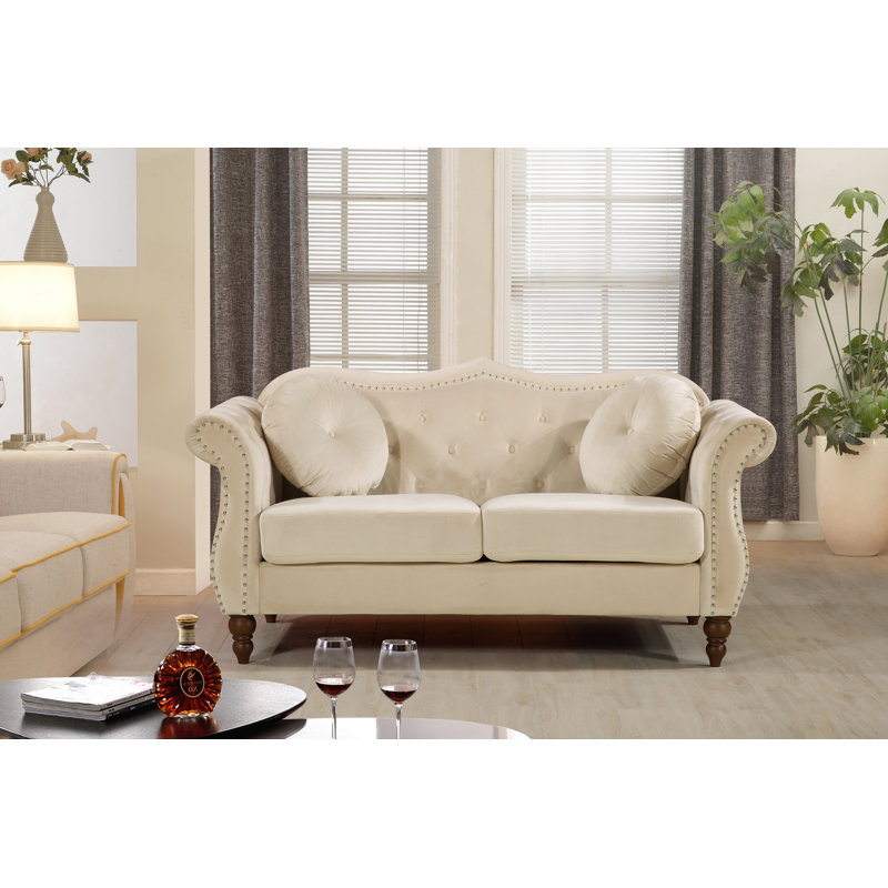 Evianna 65.5'' Velvet Loveseat, Ivory