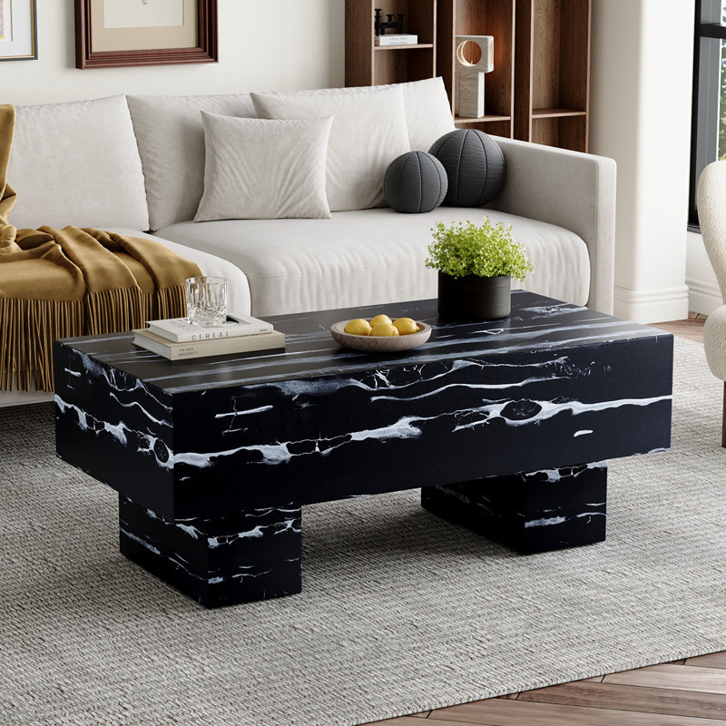 43" Modern Rectangular Marble Coffee Table, Black