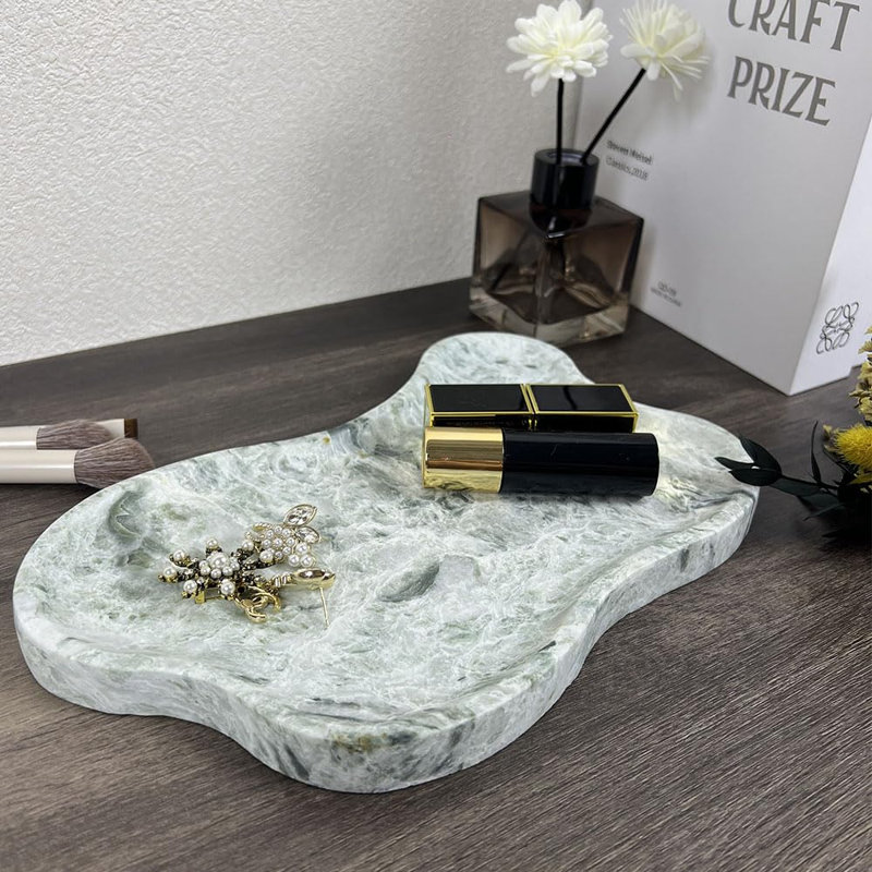 Plateau décoratif naturel, forme de nuage, style moderne, finition polie, organisateur de meuble-lavabo de comptoir de cuisine (vert-marbre)