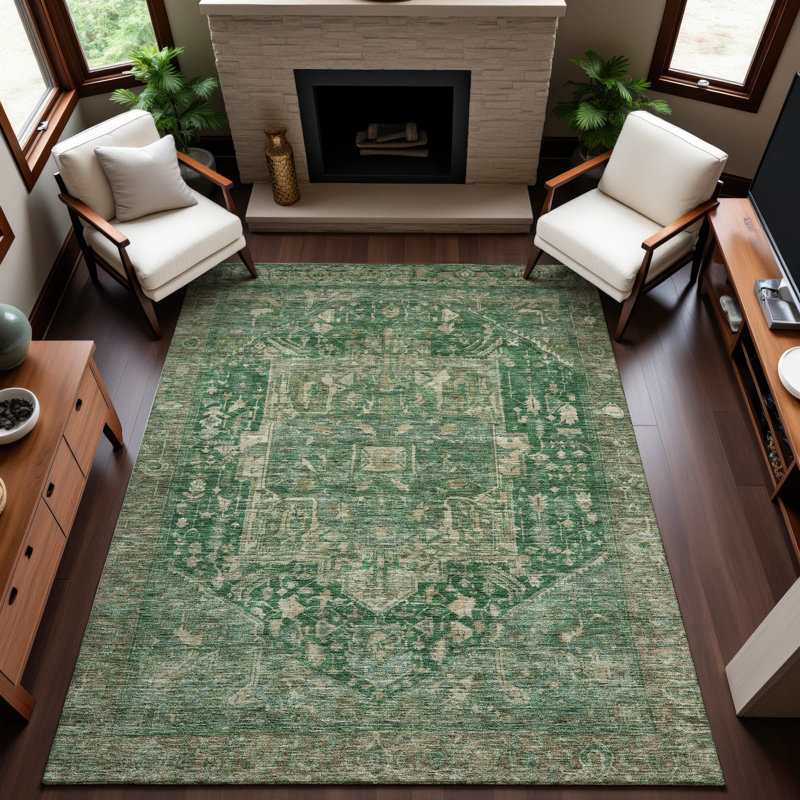 Premium Machine Washable Larock AMF1240 Medallion Rug, Rectangle 9' x 12'