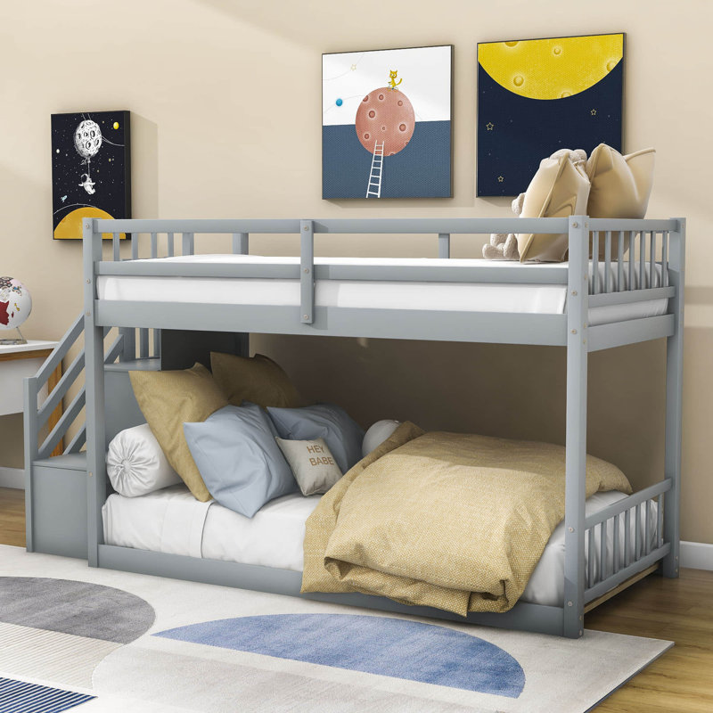 Kids Twin Over Twin Bunk Bed, Gray