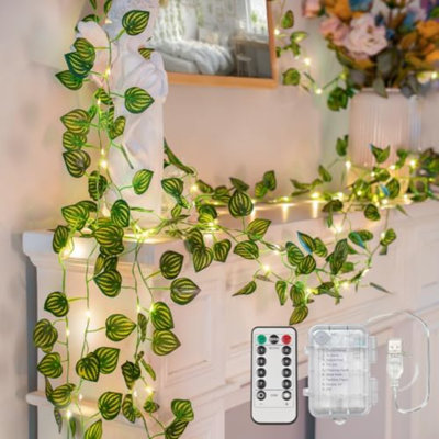 Vines With Fairy Lights Battery & USB Powered Operated, 33Ft 100 LED Watermelon Leaves String Lights With Remote, Artificial Plants For Indoor, Bedroom, Wedding, Wall, Party Decor(Warm White)