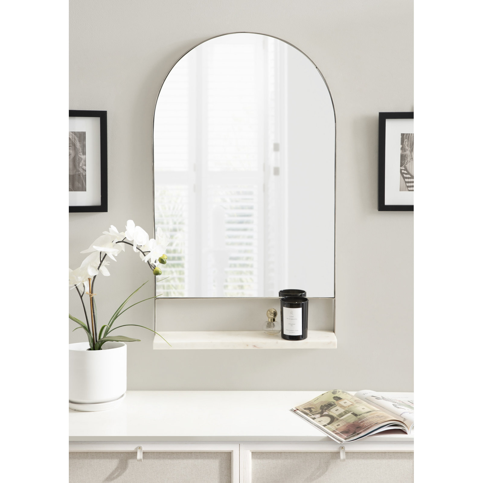 Cielo Arch Mirror with Shelves, 34" x 20", Black/Black