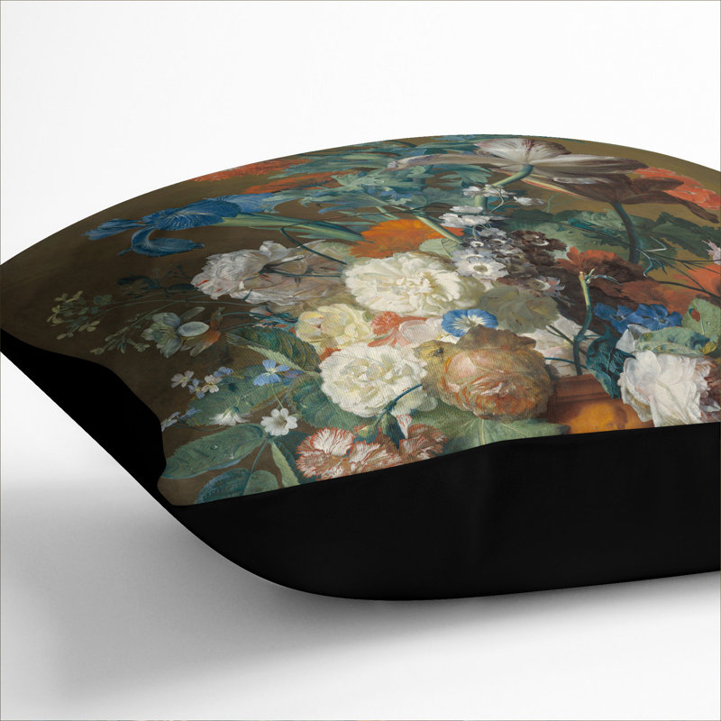 Still Life With Flowers Vol.7 Square Throw Cushion, 40cm H x 40cm W x 15cm D, Black