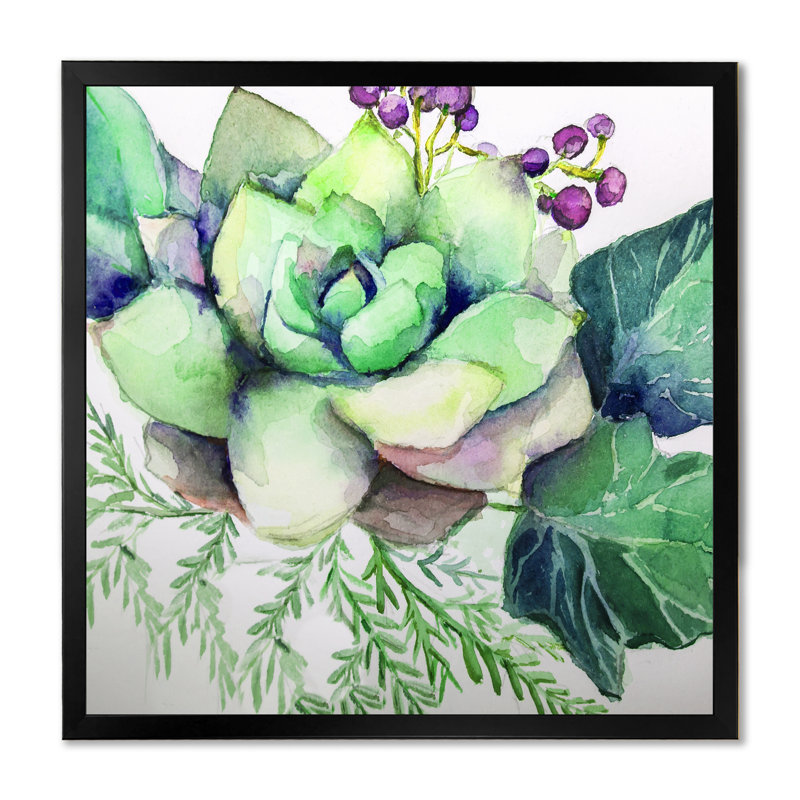 " Painting Succulent Flowers " Painting Print, Black Picture Framed Canvas, 30" H x 30" W x 1" D