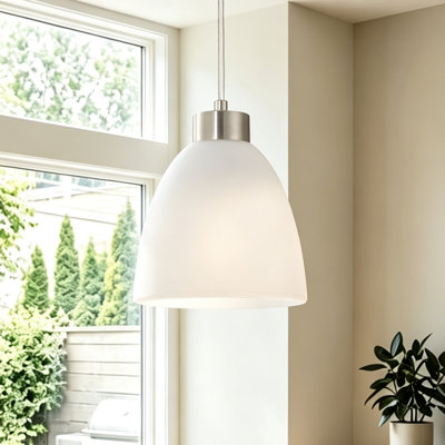 6" Modern Brushed Nickel Pendant Light with Frosted Glass Shade, Dimmable for Kitchen Island and Dining Room