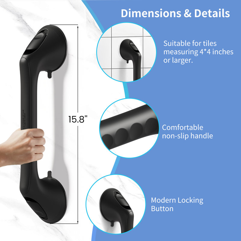 16" Suction Cup Shower Grab Bar, 2 Pack, Black