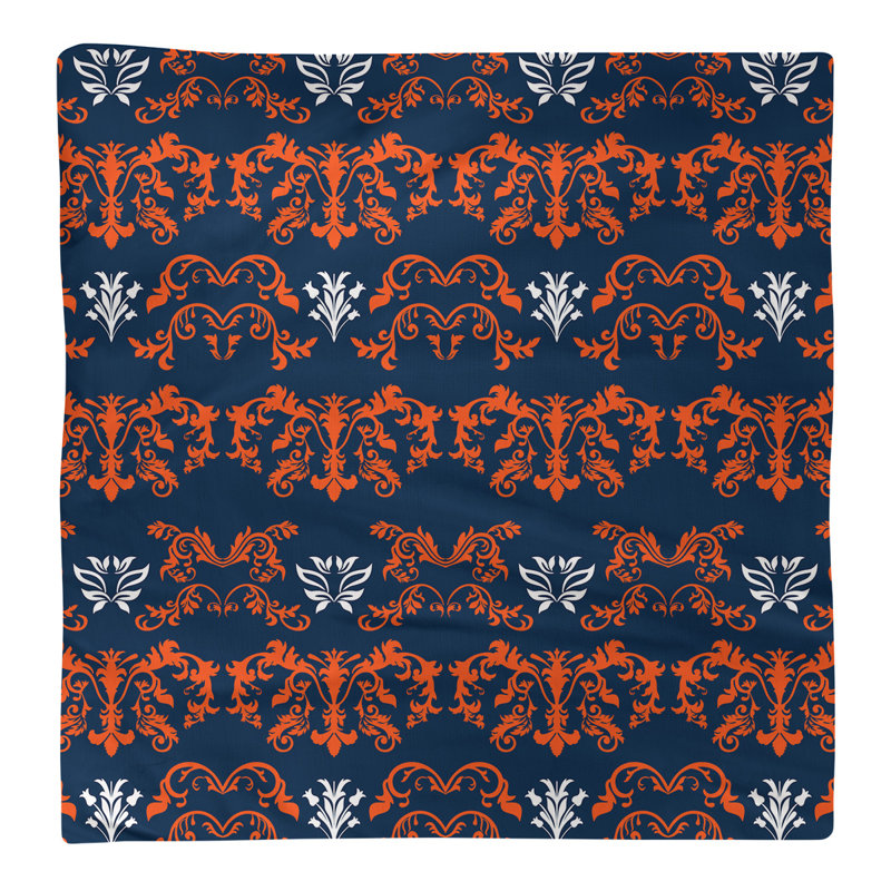 Damask Square Napkin, Orange/Blue/White, Polyester, 22" W x 22" L