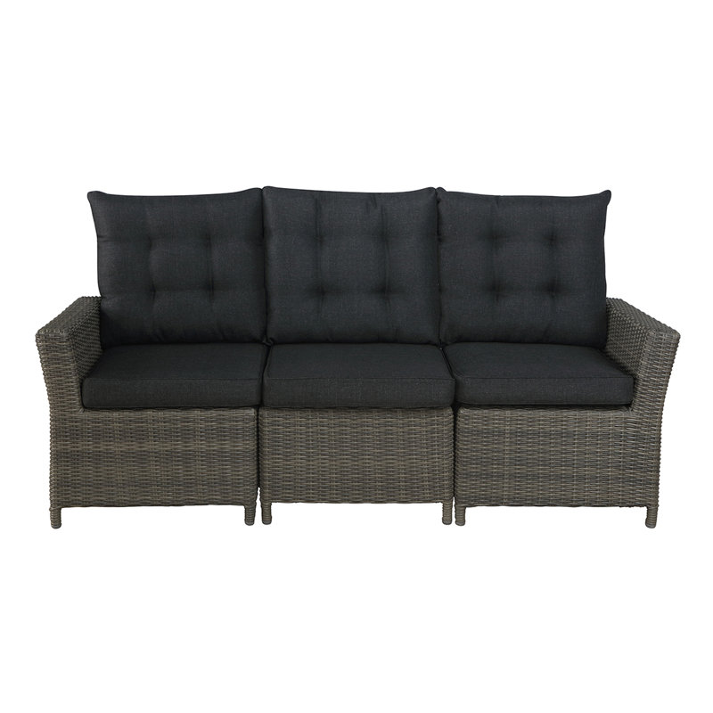 Asti All-Weather Wicker 3-Piece Outdoor Seating Set with Reclining Sofa and Two 15" Ottomans with Cushions (Dark Gray)