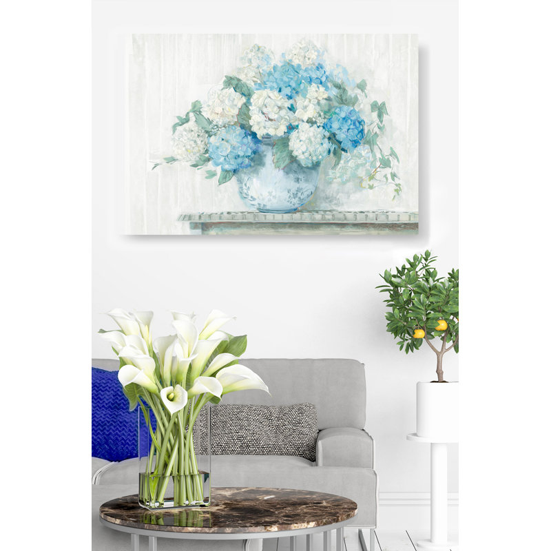 Blue Hortensia Cottage Crop On Table - bleu, blanc, H 16 po x l 24 po x P 1,5 po