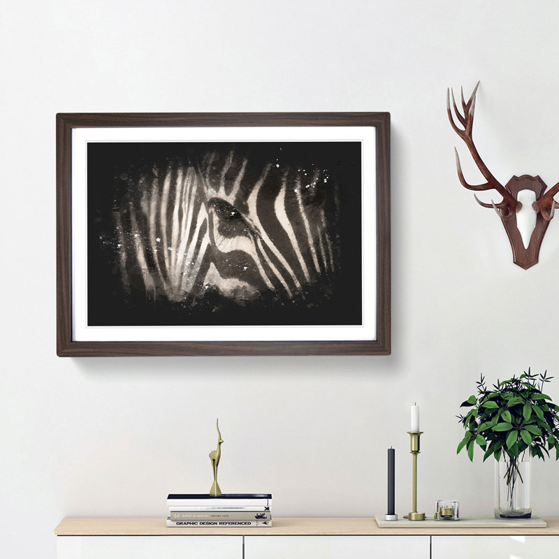Eye Of The Zebra Paint Splash - Framed Print, Walnut Framed, 24cm H x 33cm W x 2cm D