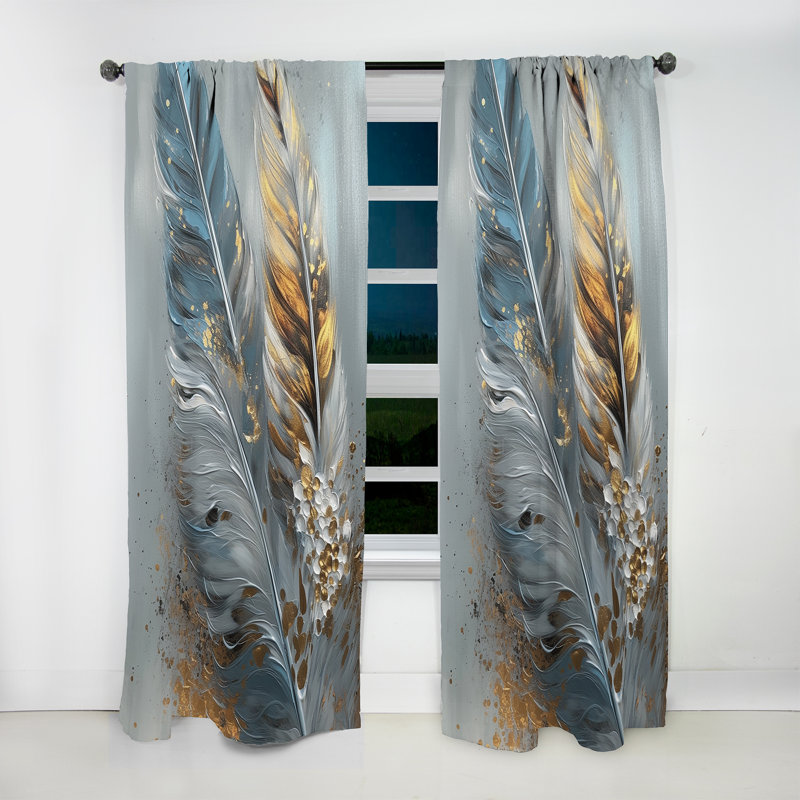 Plume dorée Wanderlust I - rideau en plumes glamour - obscurcissant velours - 1 panneau, L 52 po x L 84 po