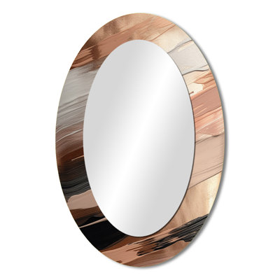 Rosegold And Pink Forms In Contemporary II - Abstract Oval Decorative Mirror On Metal