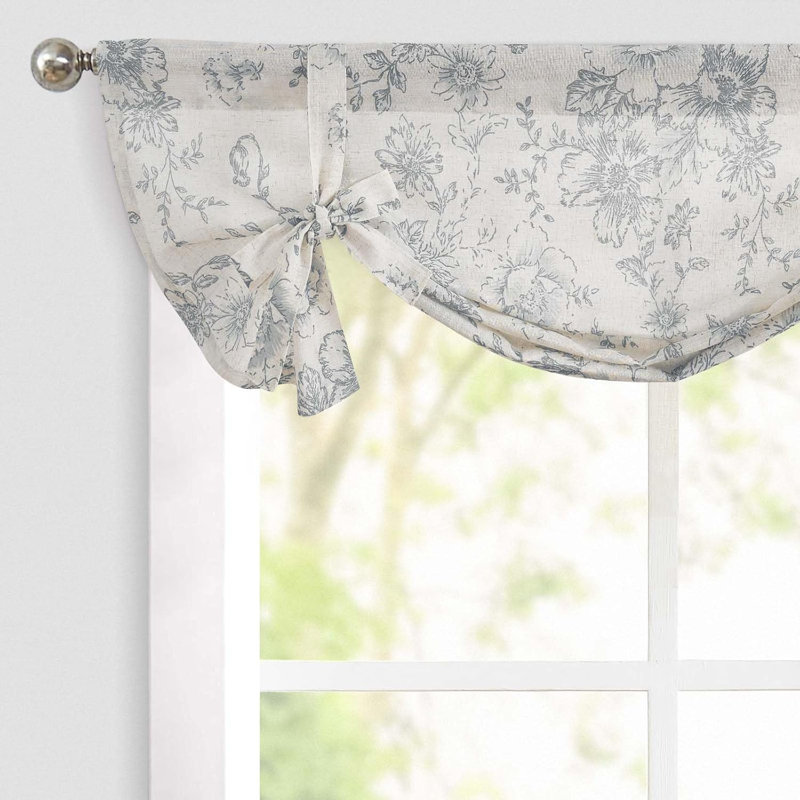 Floral Linen Tie Up Shade Valance, Gray, 42" W x 24" L