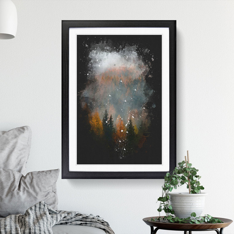 Misty Forest In The Autumn Paint Splash - Picture Frame Graphic Art, 87cm H x 62cm W x 2cm D, Black Framed