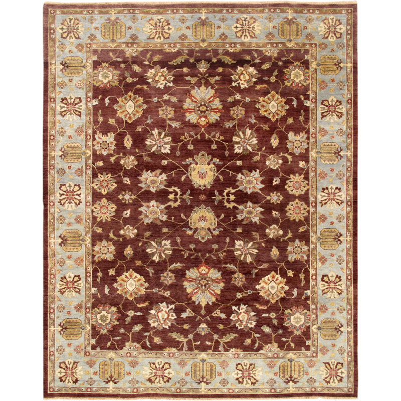 Tapis brun / beige / rouge en laine noué à la main