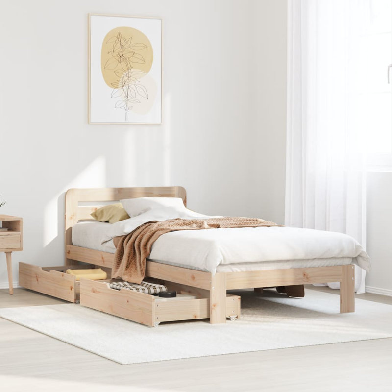 Abina Solid Wood Storage Bed, 65.5cm H x 203.5cm W x 94cm D, Brown