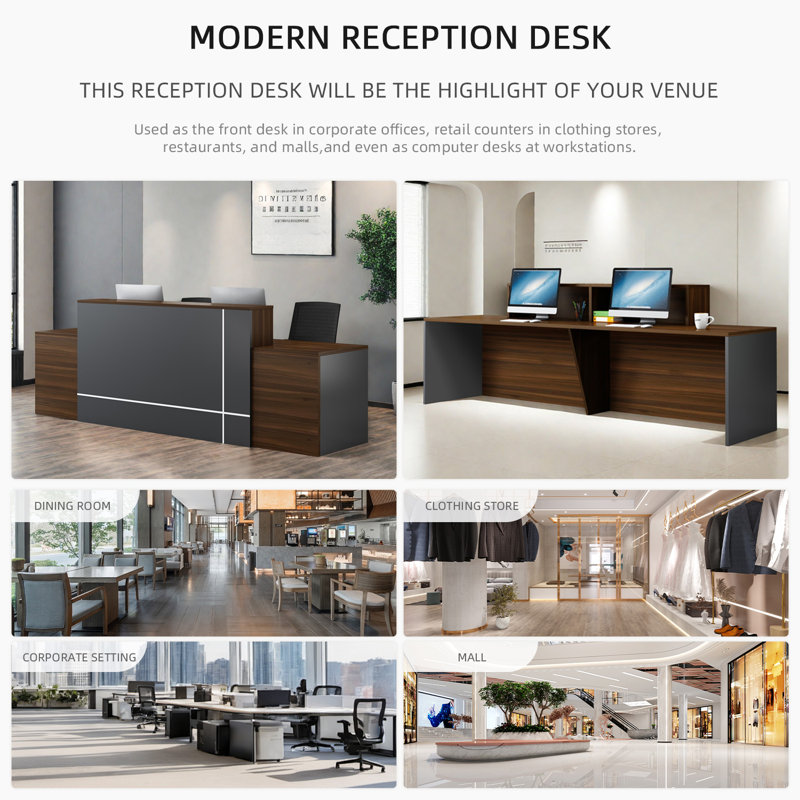 94.5-Inch Vintage Front Desk for 2, Spacious Leg Room, Ideal for Office or Computer Desk