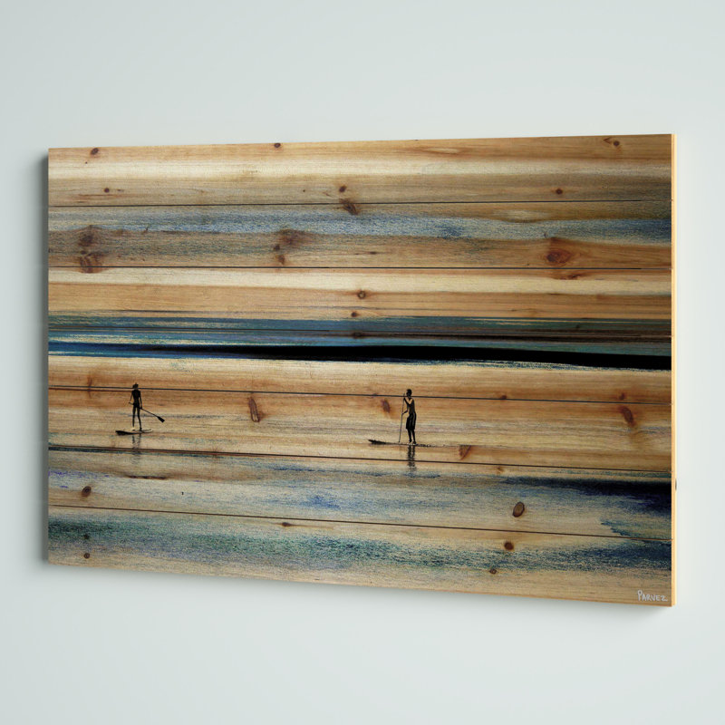«Surfboard Paddling» par Parvez Taj, reproduction sur bois, H 30 po x l 45 po x p 1,5 po