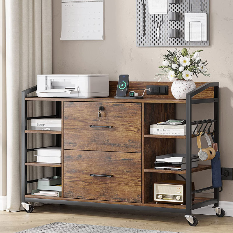 43.3'' Wide 2 -Drawer Mobile File Cabinet, Brown