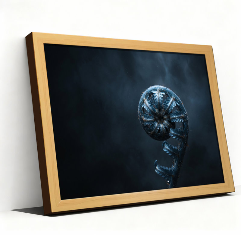 Art mural sur toile noir encadré pour le salon, la chambre à coucher, le bureau ou le vestibule - Décoration murale décorative avec spirale de fougère