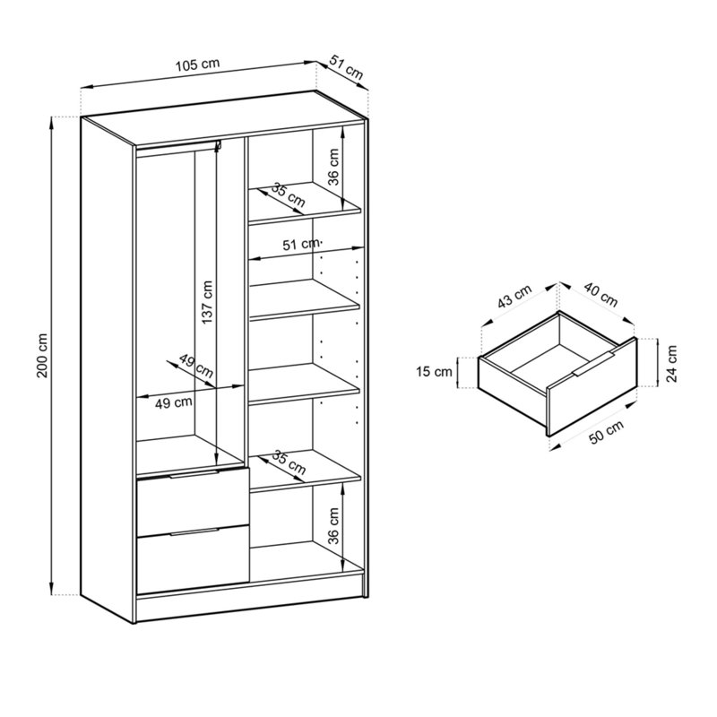 Anzovin 2 Door Wardrobe, Natural