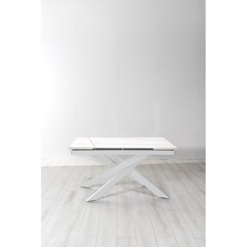 Darigo Extendable Metal Base Dining Table, White
