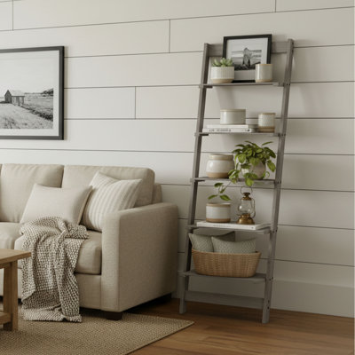 Gamino 50" H x 16.25" W Solid Wood Ladder Bookcase, 5-Tier Wall Shelf by Zipcode Design